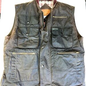 Outback Trading Mens Overlander Oilskin Vest Lined Brown Flannel Collar Pockets